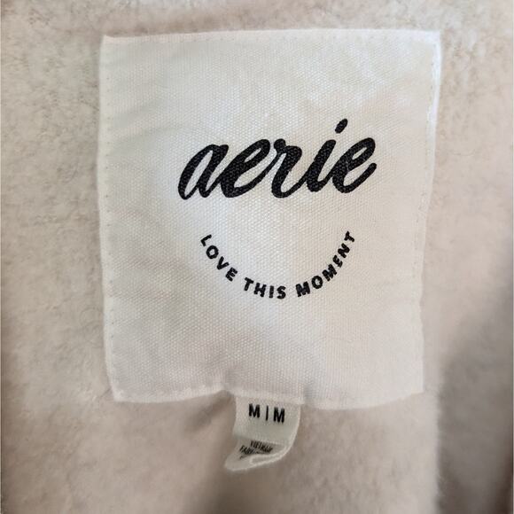 Aerie Cream Hometown Holiday Quarter Zip Pullover Sweatshirt Size Medium - Picture 5 of 8